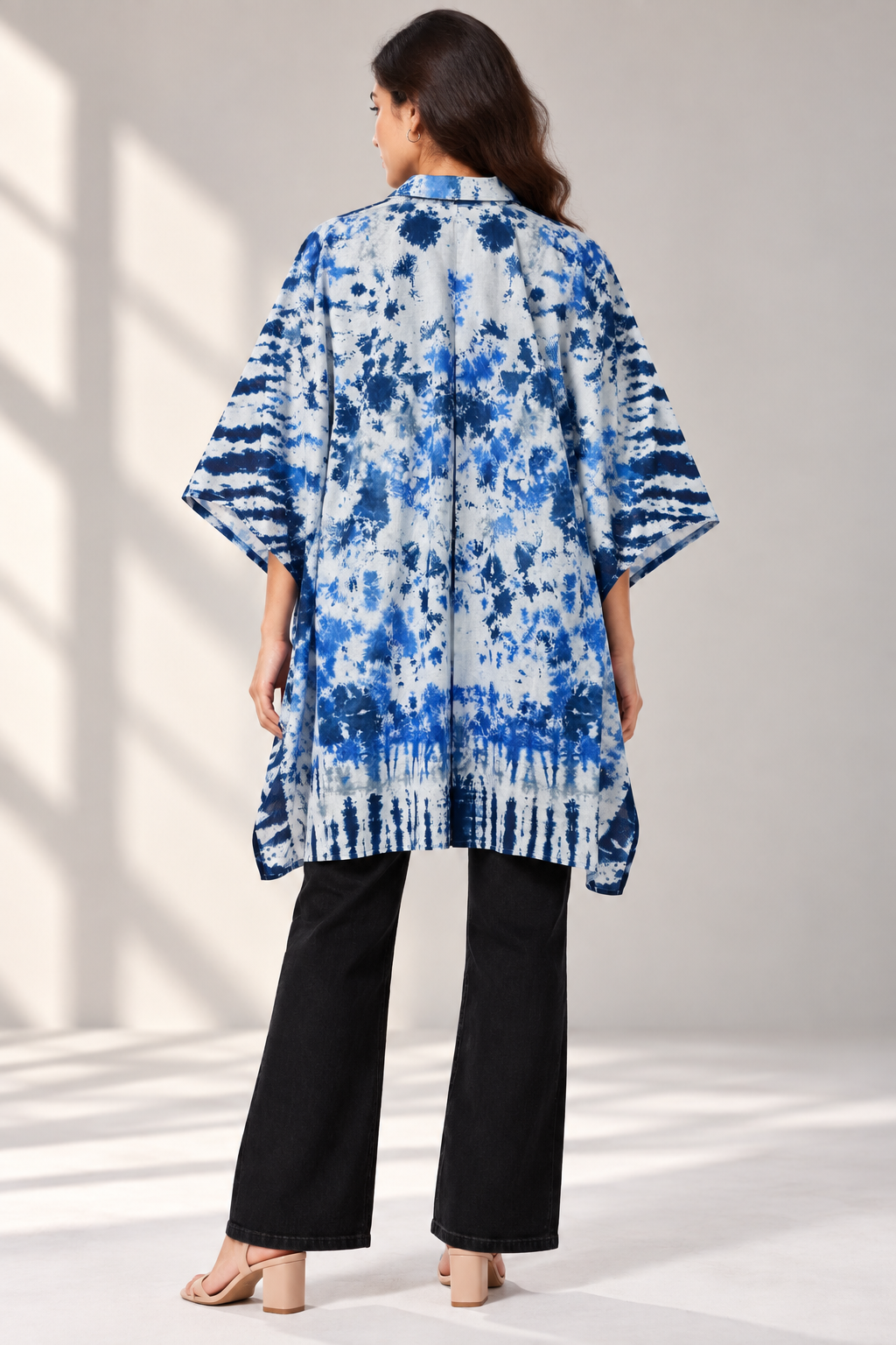 Indigo Eclipse Hand Tie-Dye Cotton Kaftan Shirt