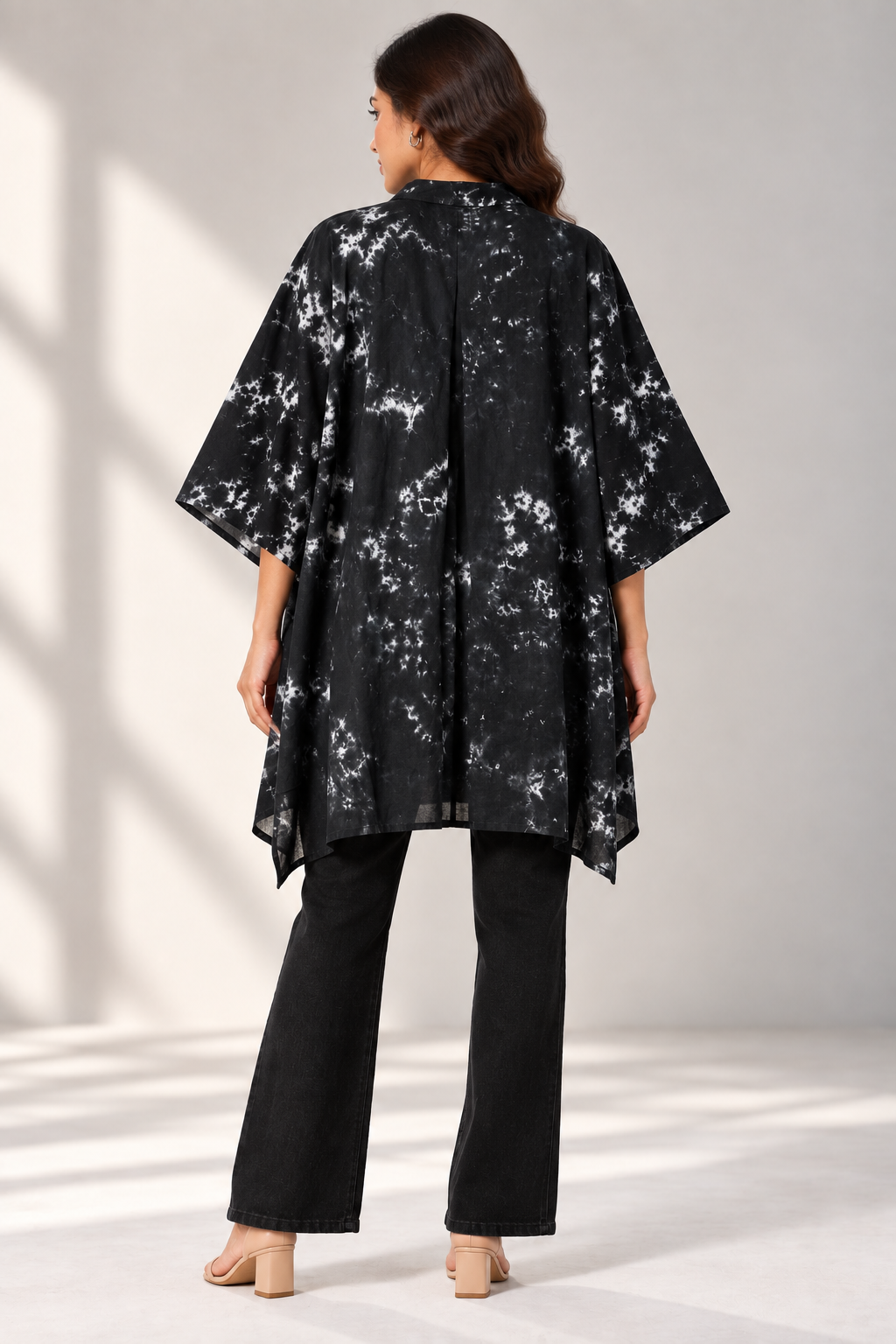 Cloudy Garden Hand Tie-Dye & Embroidered Cotton Kaftan Shirt