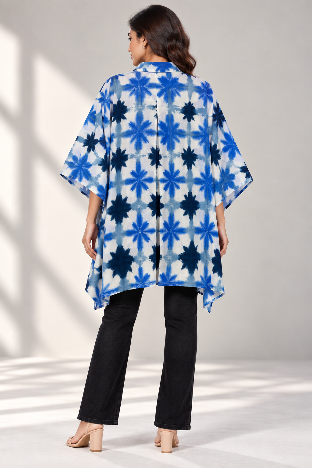 Indigo Bomb Hand Tie-Dye Cotton KAFTAN Shirt