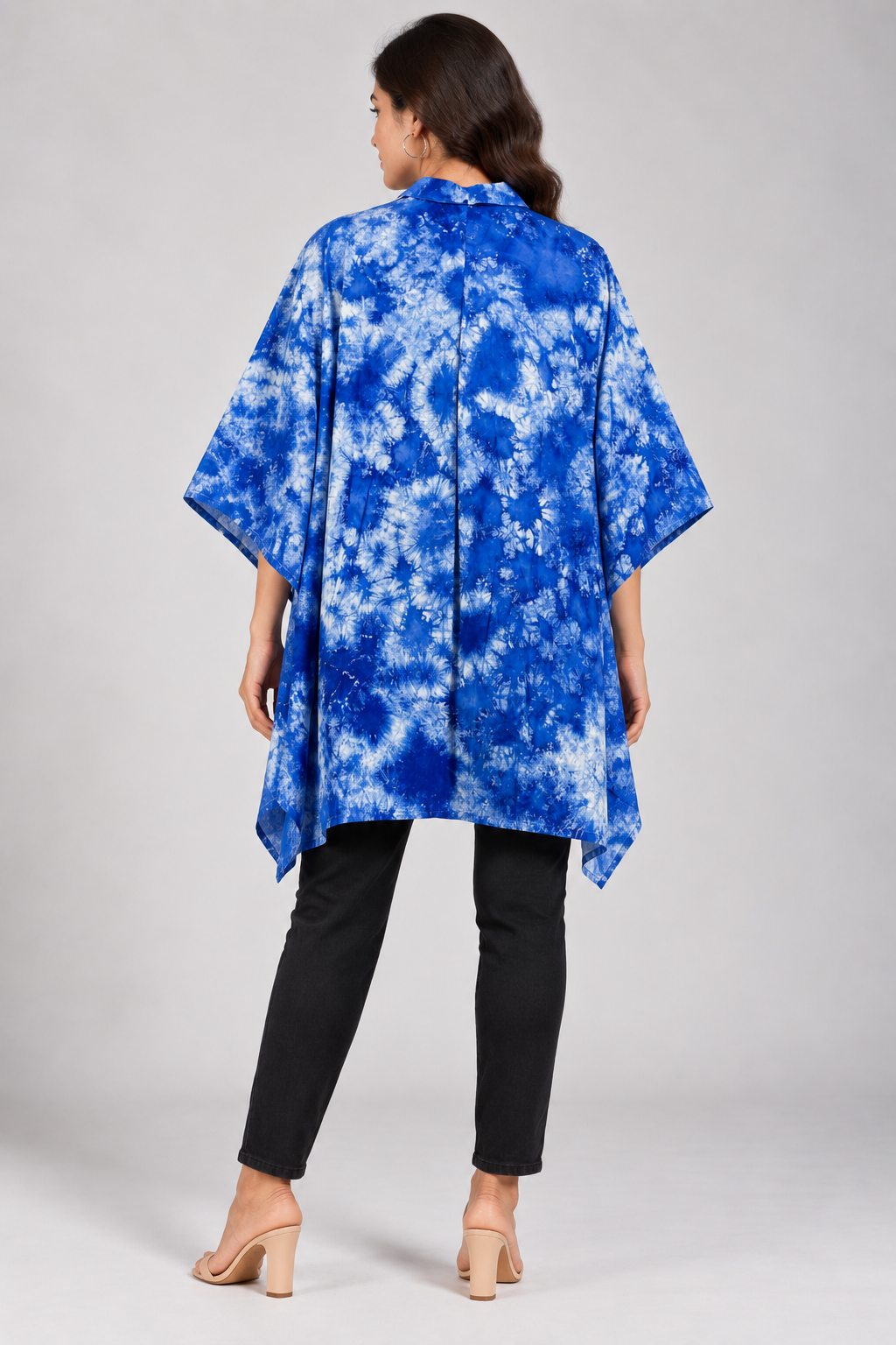 Indigo Garden Hand Tie-Dye & Embroidered Cotton Kaftan Shirt