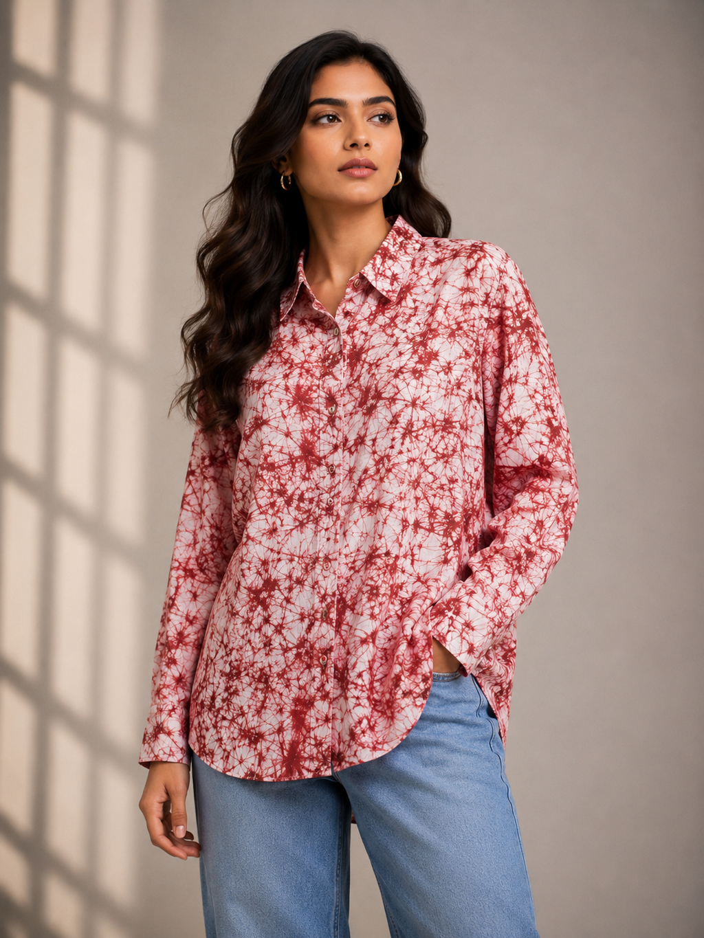 Crimson Vein Hand Batik Pure Cotton Shirt
