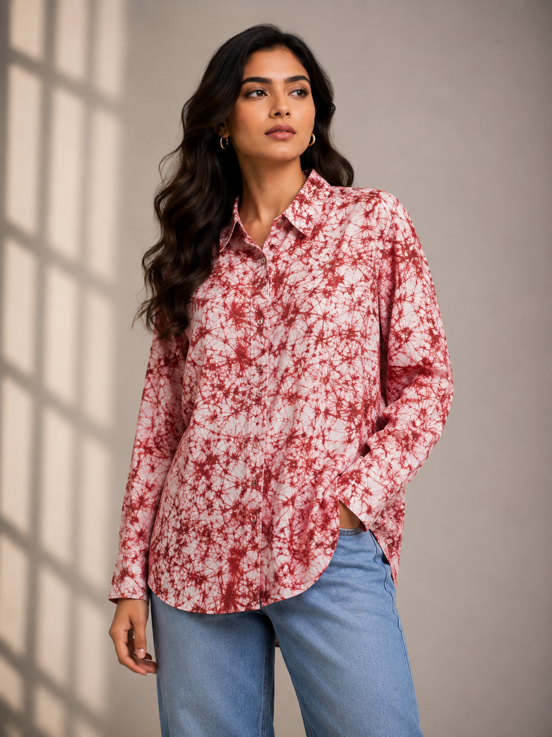 Crimson Vein Hand Batik Pure Cotton Shirt