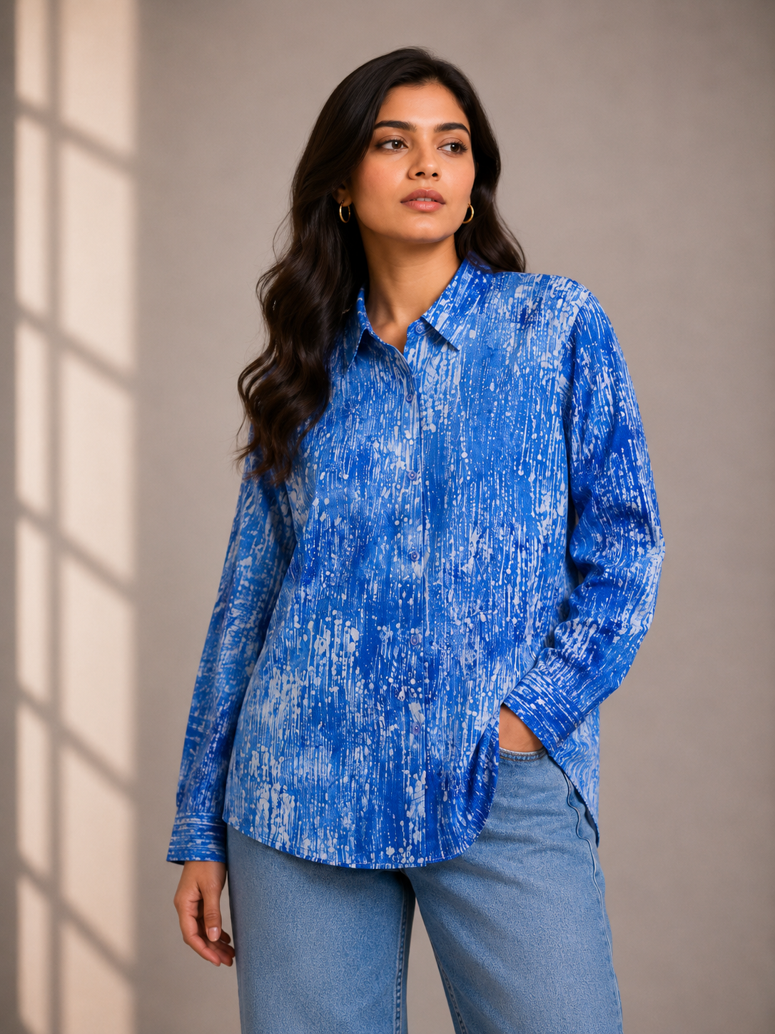 Azure Rain Hand Batik Pure Cotton Shirt