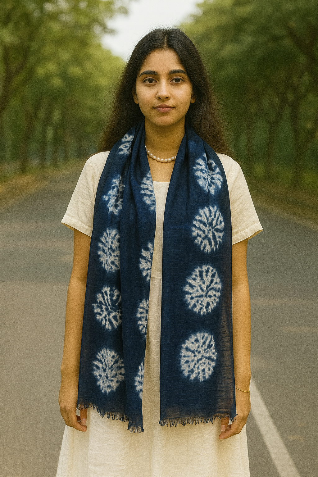 Shibori Circles Hand Tye Dye Silk Cotton Natural Scarf