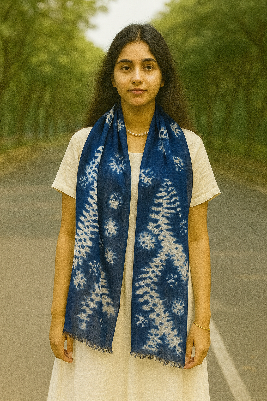 Shibori Circles Hand Tye Dye 100% Cotton Natural Scarf