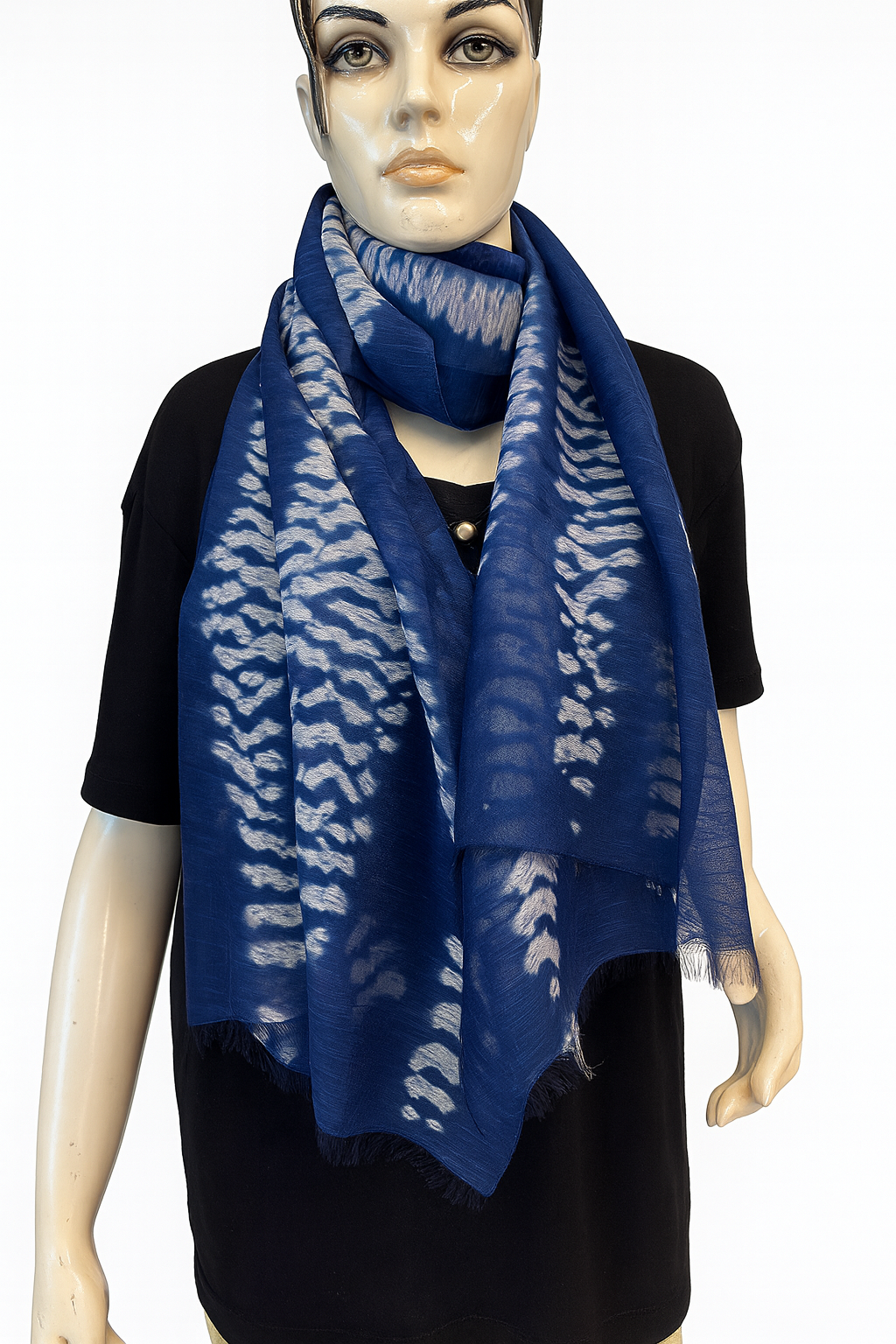 Shibori Diamond Hand Tye Dye Silk Cotton Natural Scarf