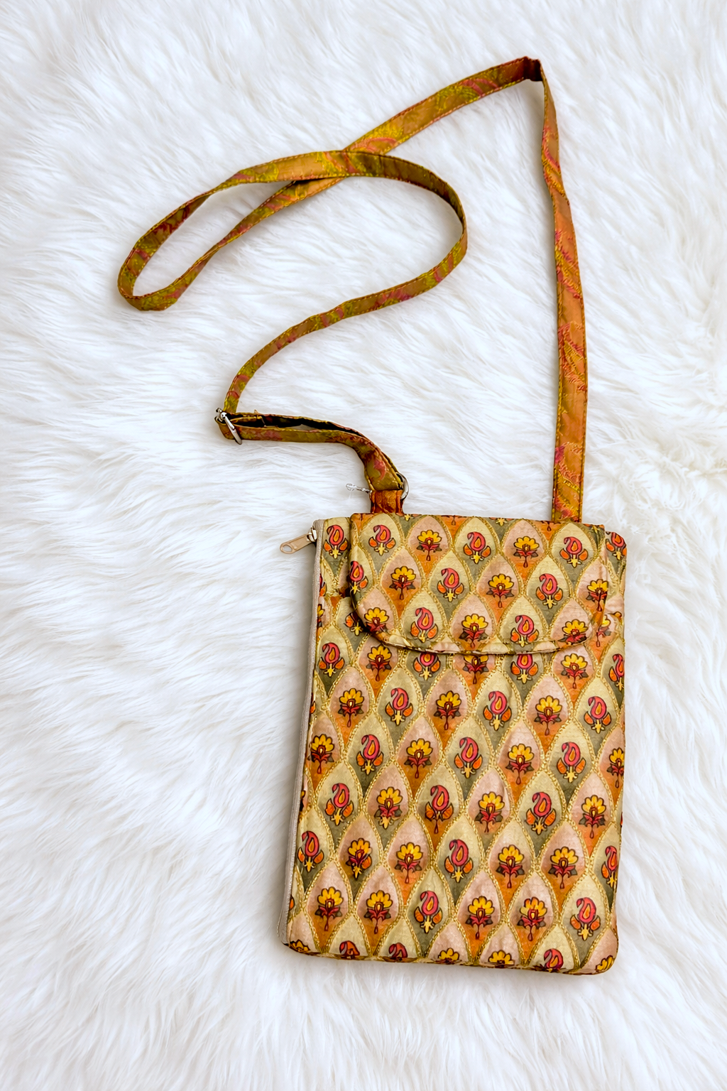 Cute Floral Embroidered Patch design Phone Pouch & Mini Sling Bag