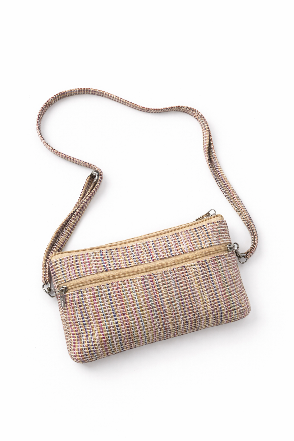 Tweed Multi-Zip Sling Bag with Embroidered Detail