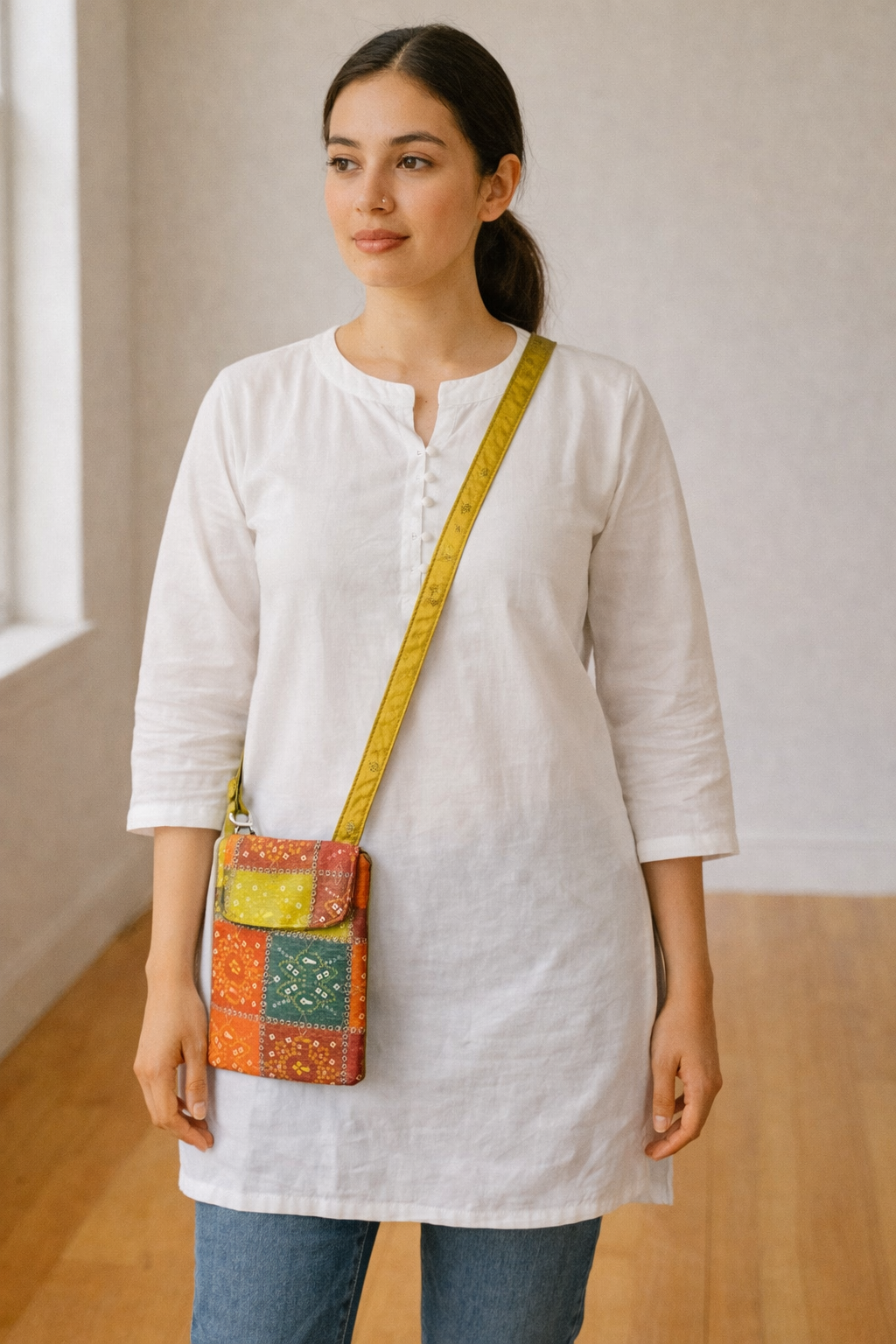 Embroidered Patch design Phone Pouch & Mini Sling Bag