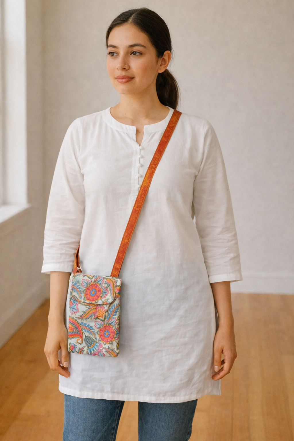 Paisley Embroidered Patch design Phone Pouch & Mini Sling Bag