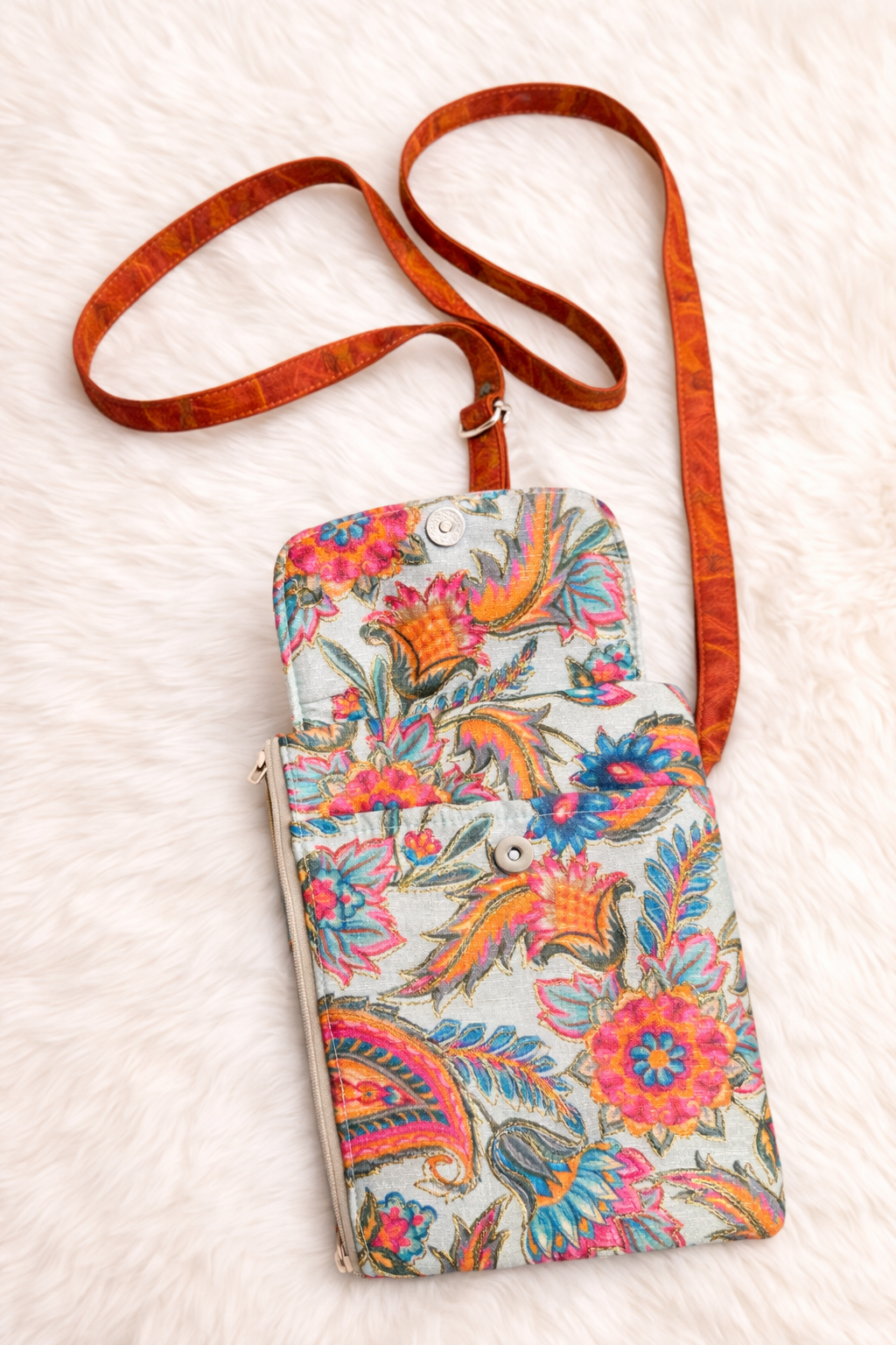 Paisley Embroidered Patch design Phone Pouch & Mini Sling Bag