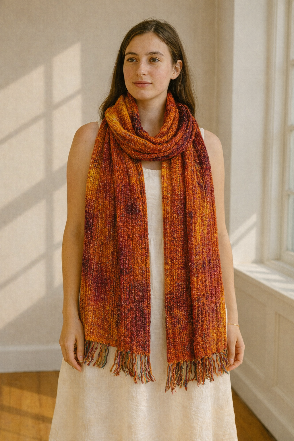 Luxurious TYE DYE AUTUMN COLORS Chenille Scarf with Soft Textured Weave