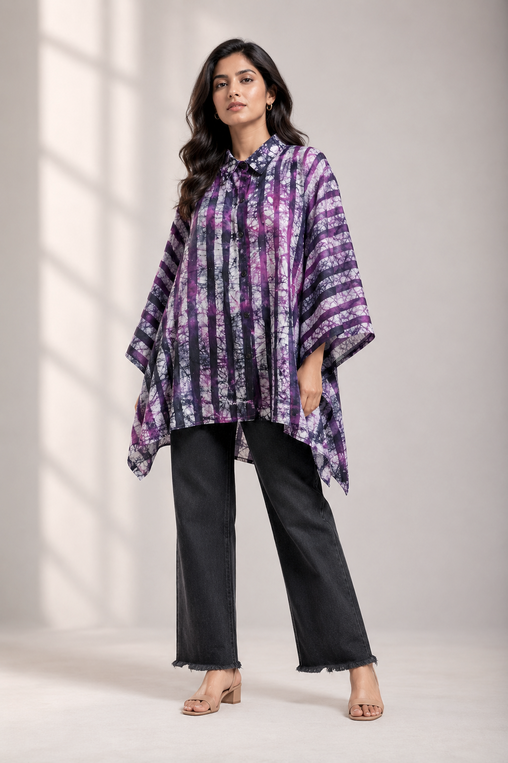 Mystic Plum Hand Batik & Tie-Dye Cotton Kaftan Shirt