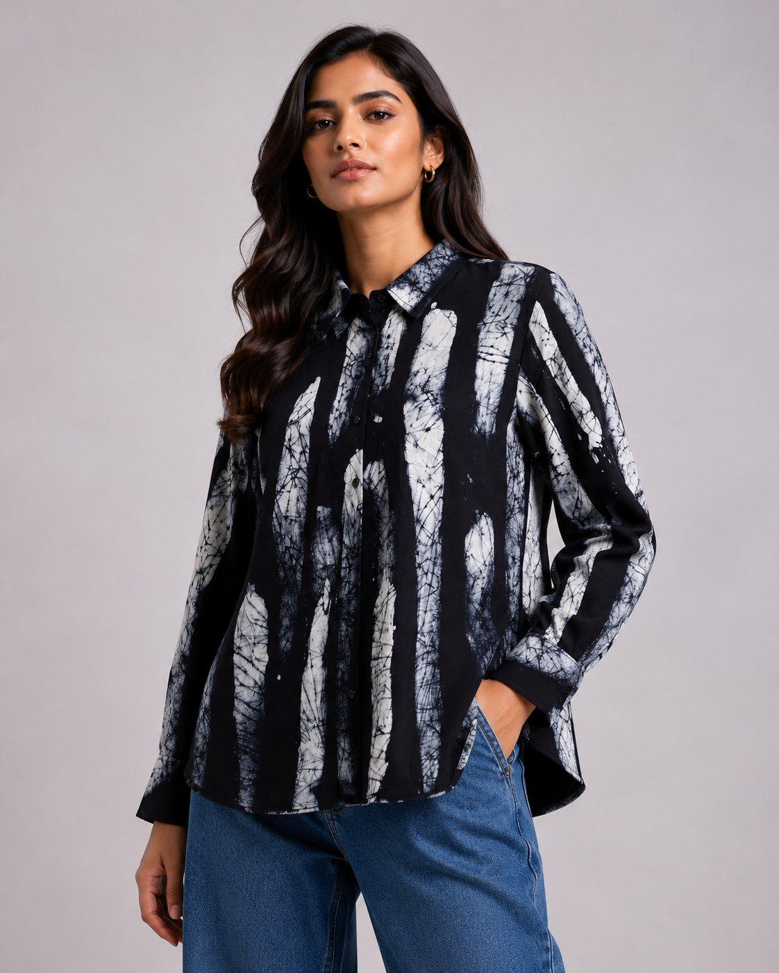 Black Strata Hand Batik Pure Cotton Shirt