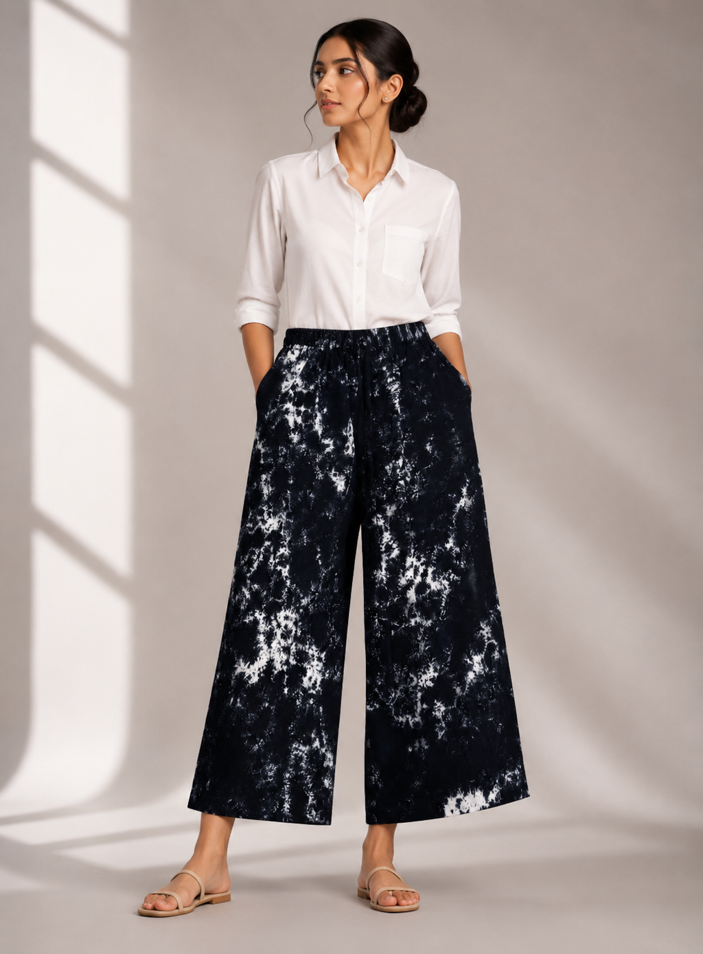 Black Nebula Hand Tie-Dye Cotton Wide-Leg Pants