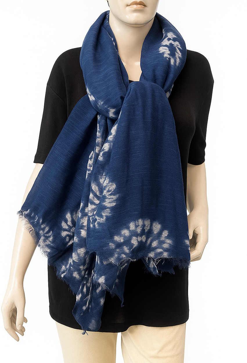 Circles Hand Tye Dye Silk Cotton Natural Scarf