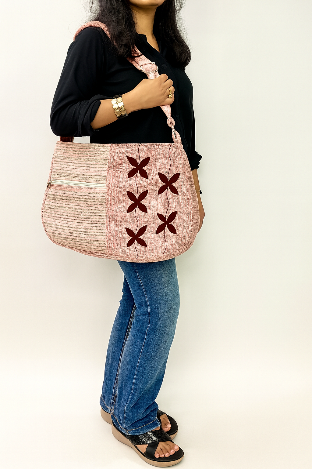 Red Artisan Petal Large Sling & Shoulder Bag