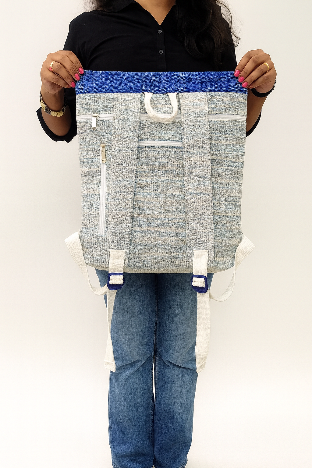 Indigo Horizon Handloom Anti-Theft Backpack