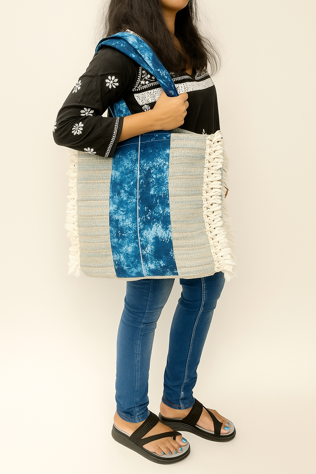 TYEDYE DRAMA Fringe Handloom Tote