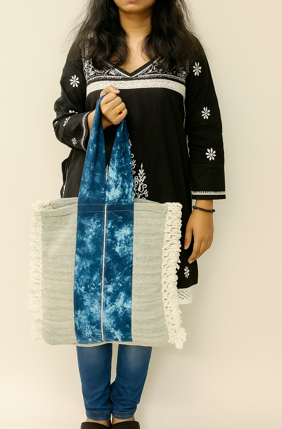 TYEDYE DRAMA Fringe Handloom Tote