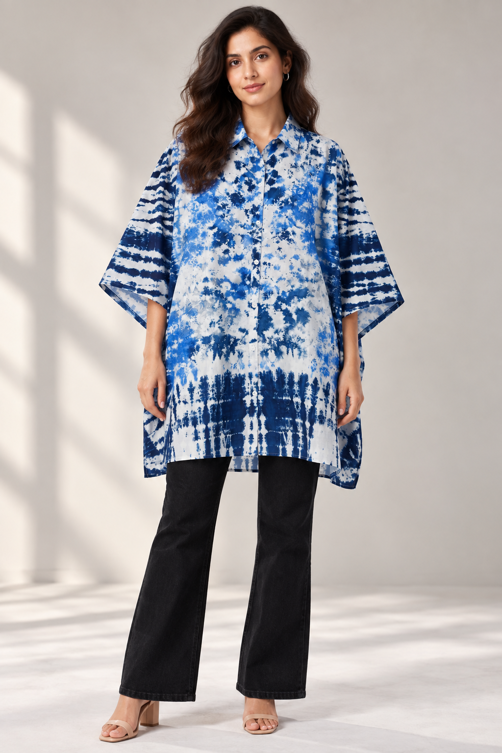 Indigo Eclipse Hand Tie-Dye Cotton Kaftan Shirt