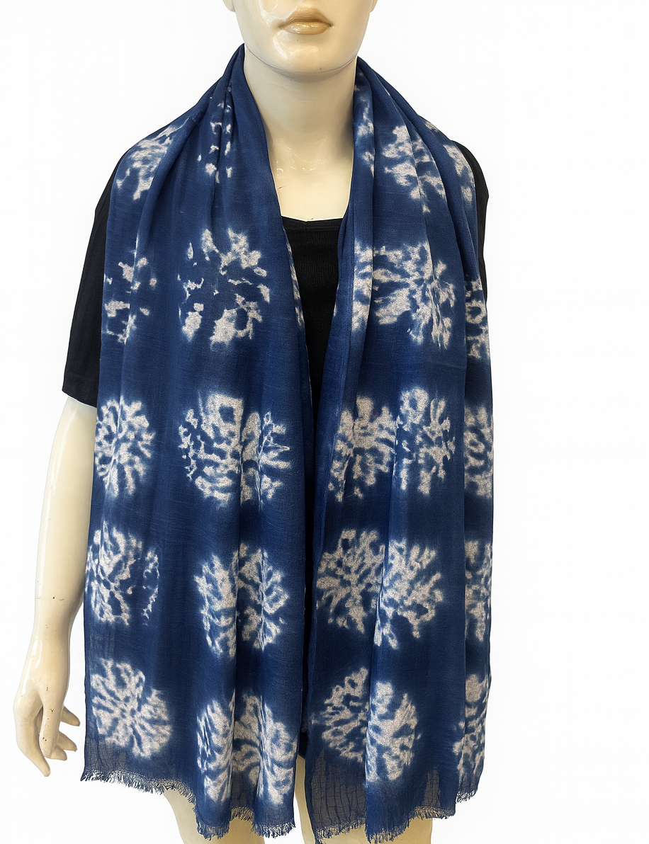 Shibori Circles Hand Tye Dye Silk Cotton Natural Scarf