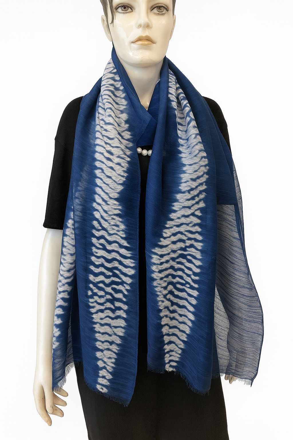 Shibori Diamond Hand Tye Dye Silk Cotton Natural Scarf