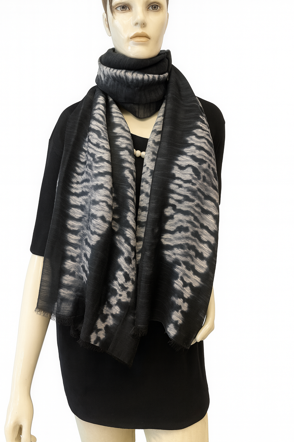 Shibori Black Diamond Hand Tye Dye Silk Cotton Natural Scarf