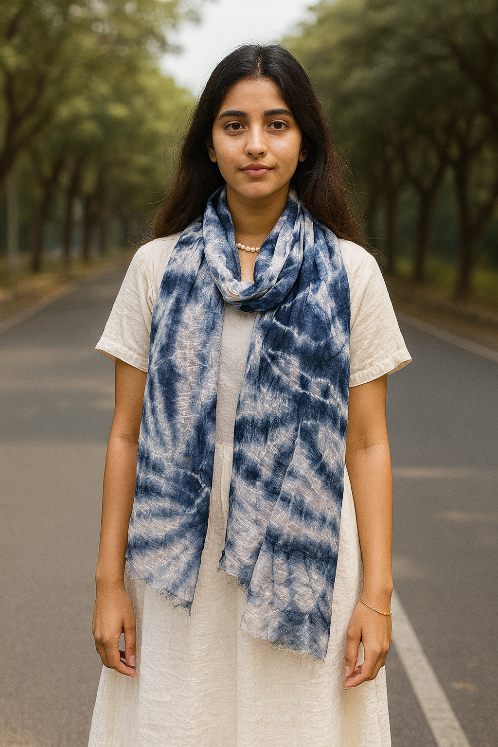 Shibori Hand Tye Dye Silk Cotton Natural Scarf