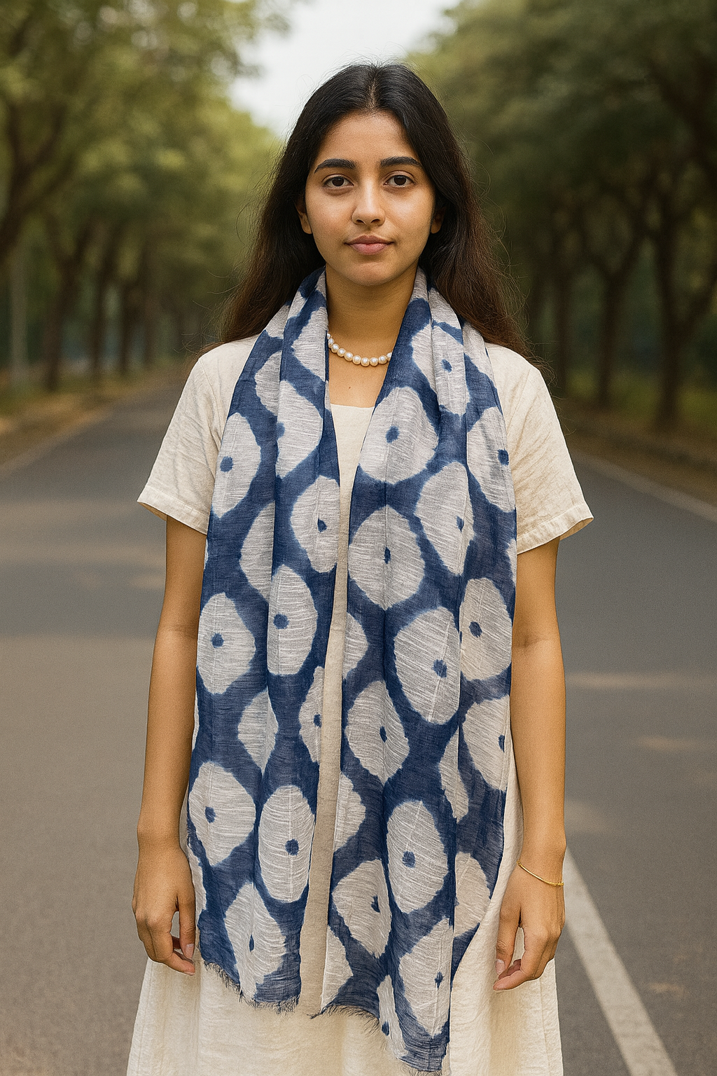 Diamond Hand Tye Dye Silk Cotton Natural Scarf