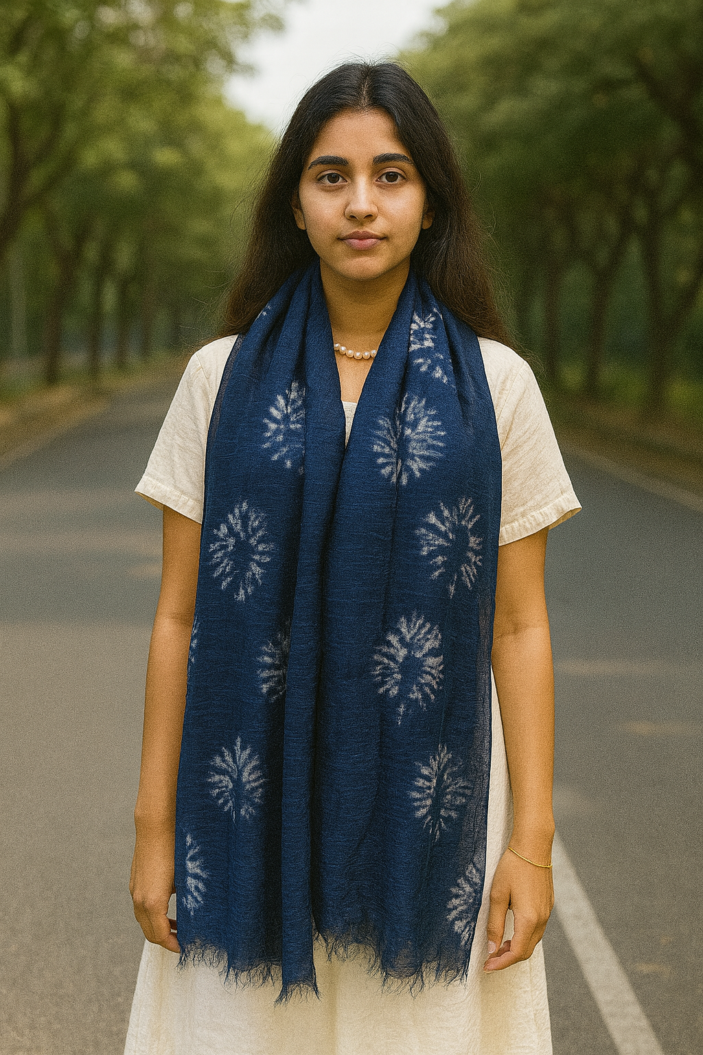 Circles Hand Tye Dye Silk Cotton Natural Scarf