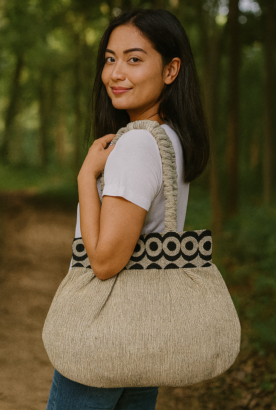 Sandstone Elegance  Handloom Shoulder Tote Bag