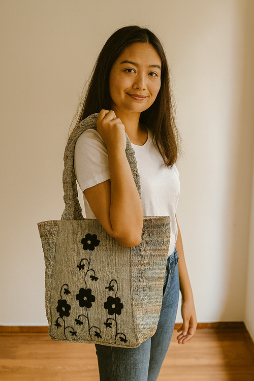 "Blossom Bloom" Black Handloom Embroidered Tote