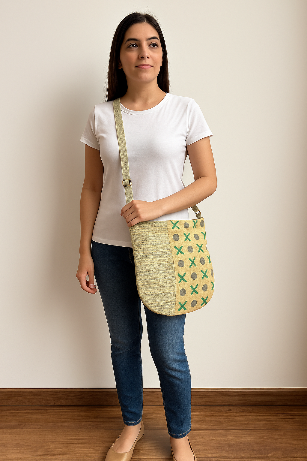GREEN Polka Handloom Sling Bag