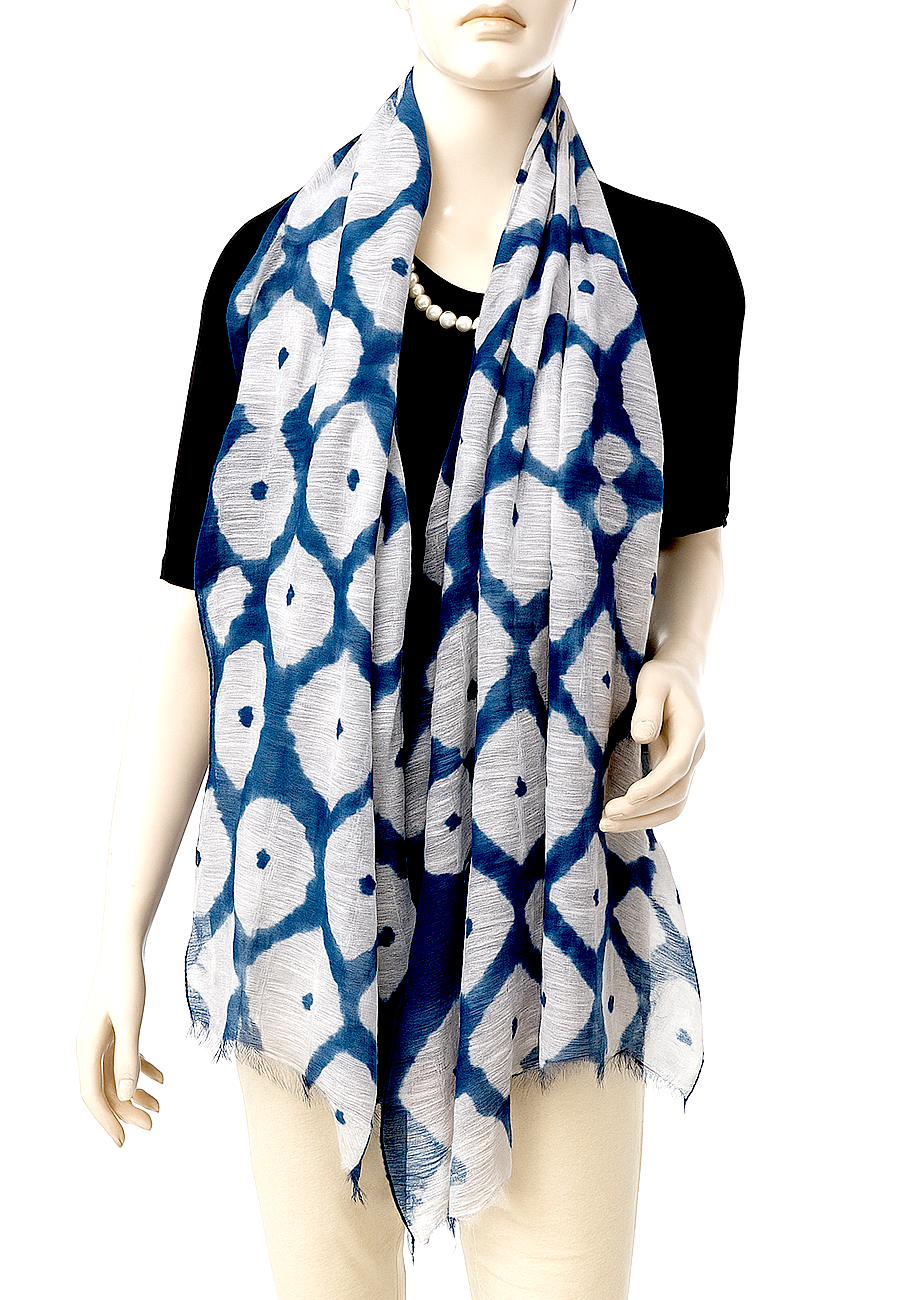 Diamond Hand Tye Dye Silk Cotton Natural Scarf