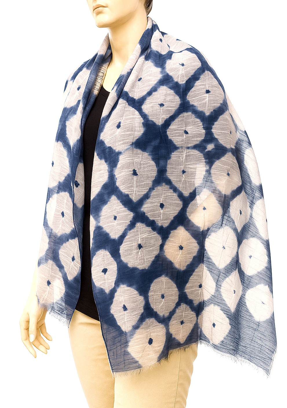 Diamond Hand Tye Dye Silk Cotton Natural Scarf