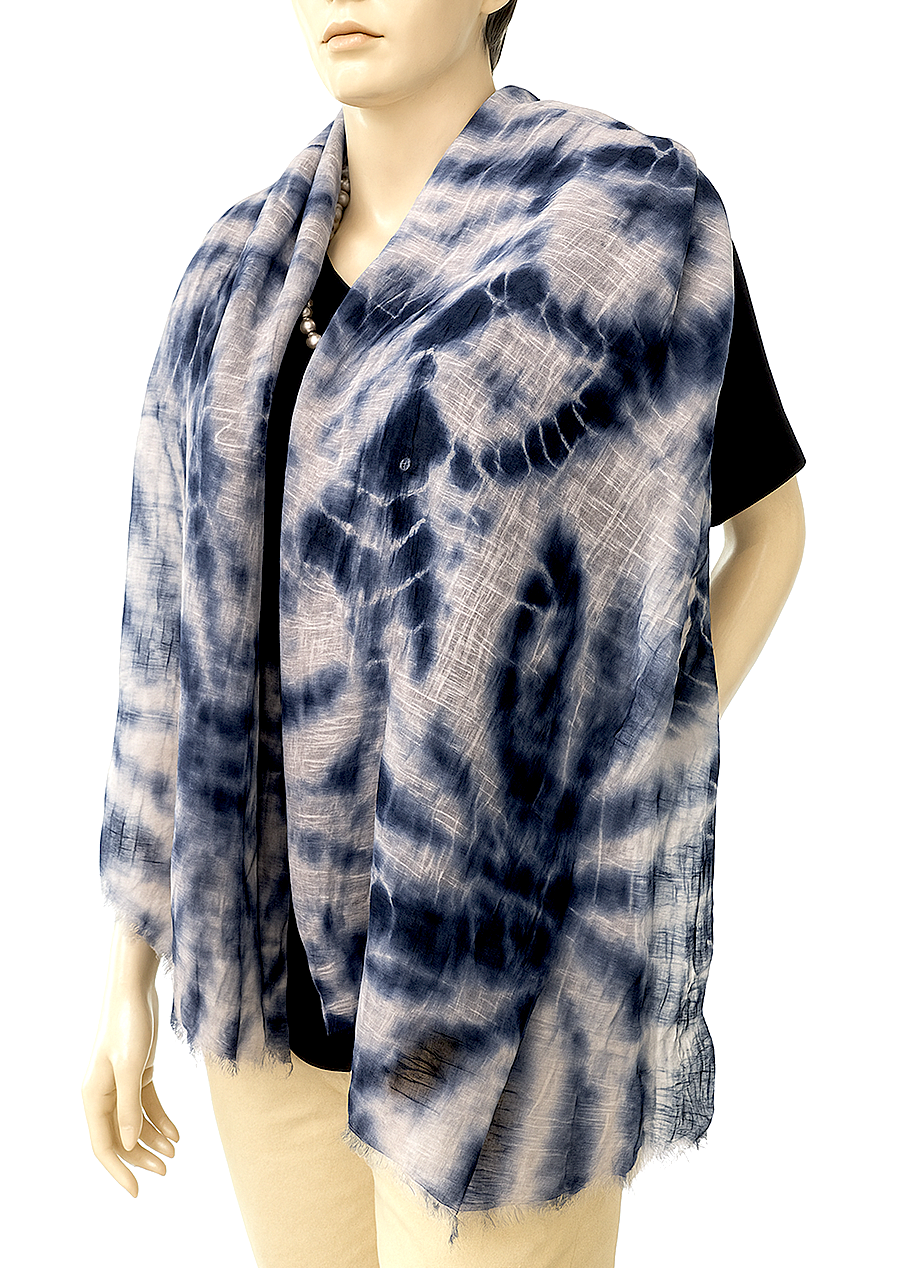 Shibori Hand Tye Dye Silk Cotton Natural Scarf