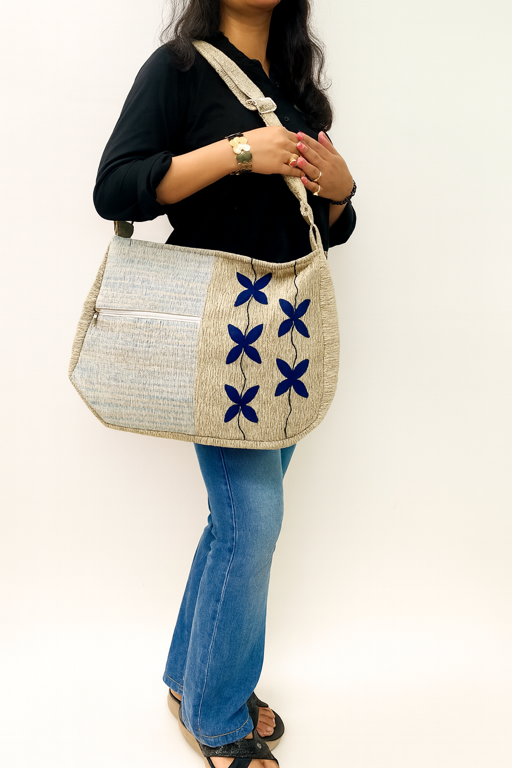 Blue Artisan Petal Large Sling & Shoulder Bag