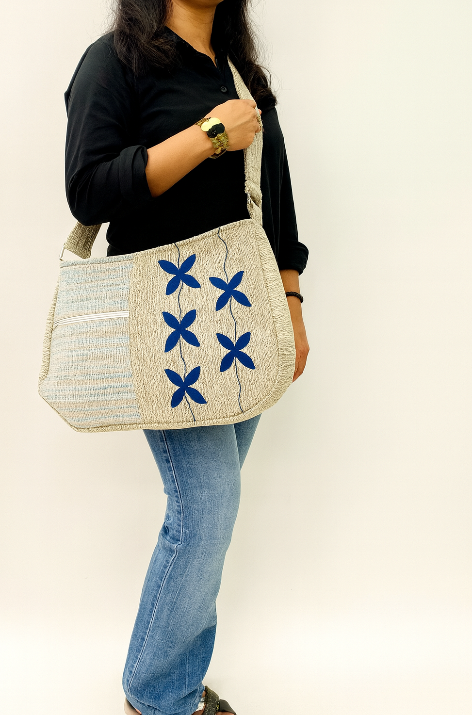 Blue Artisan Petal Large Sling & Shoulder Bag