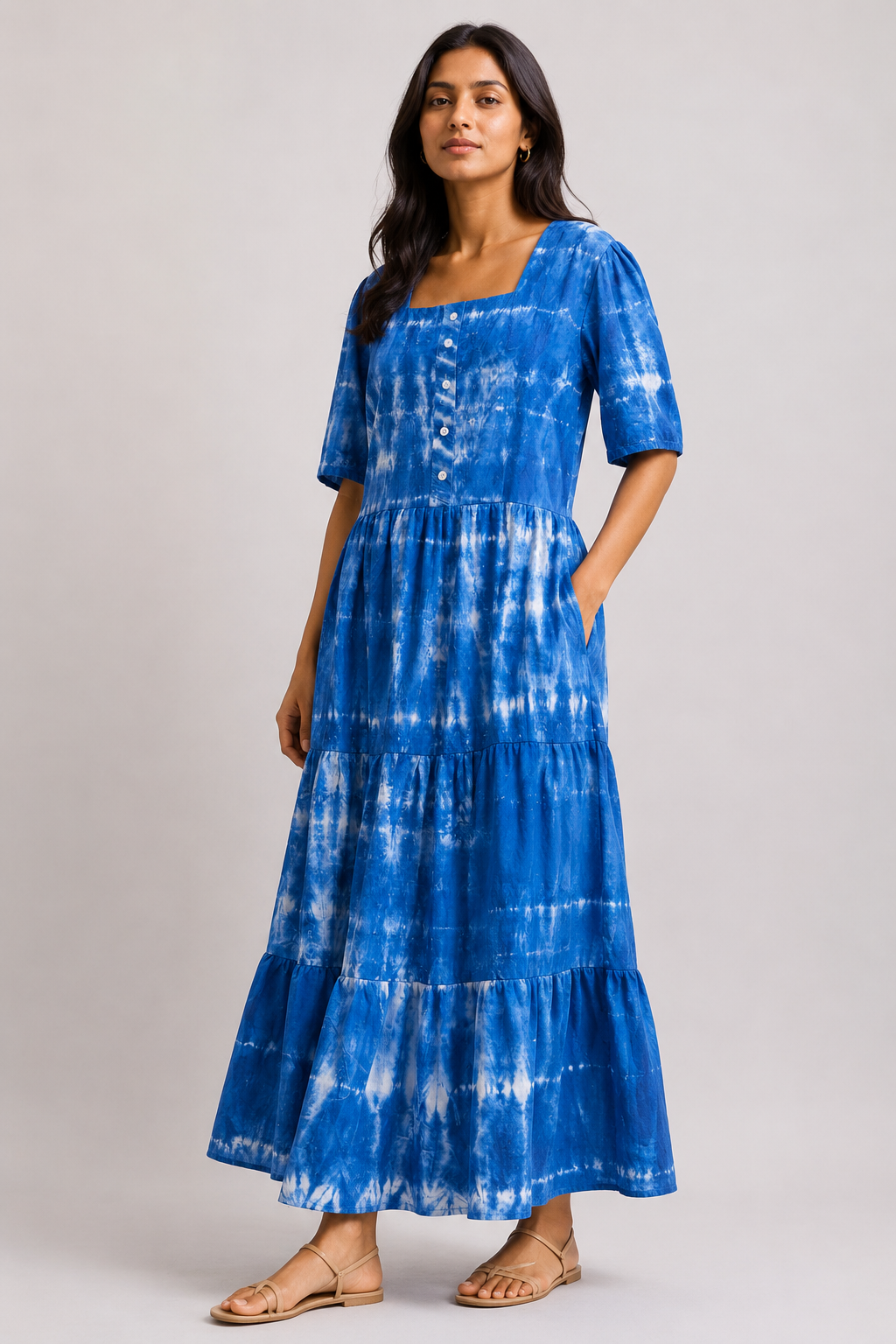 Mist Hand Tie-Dye Tiered Dress