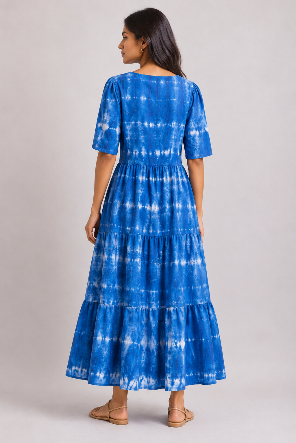 Mist Hand Tie-Dye Tiered Dress