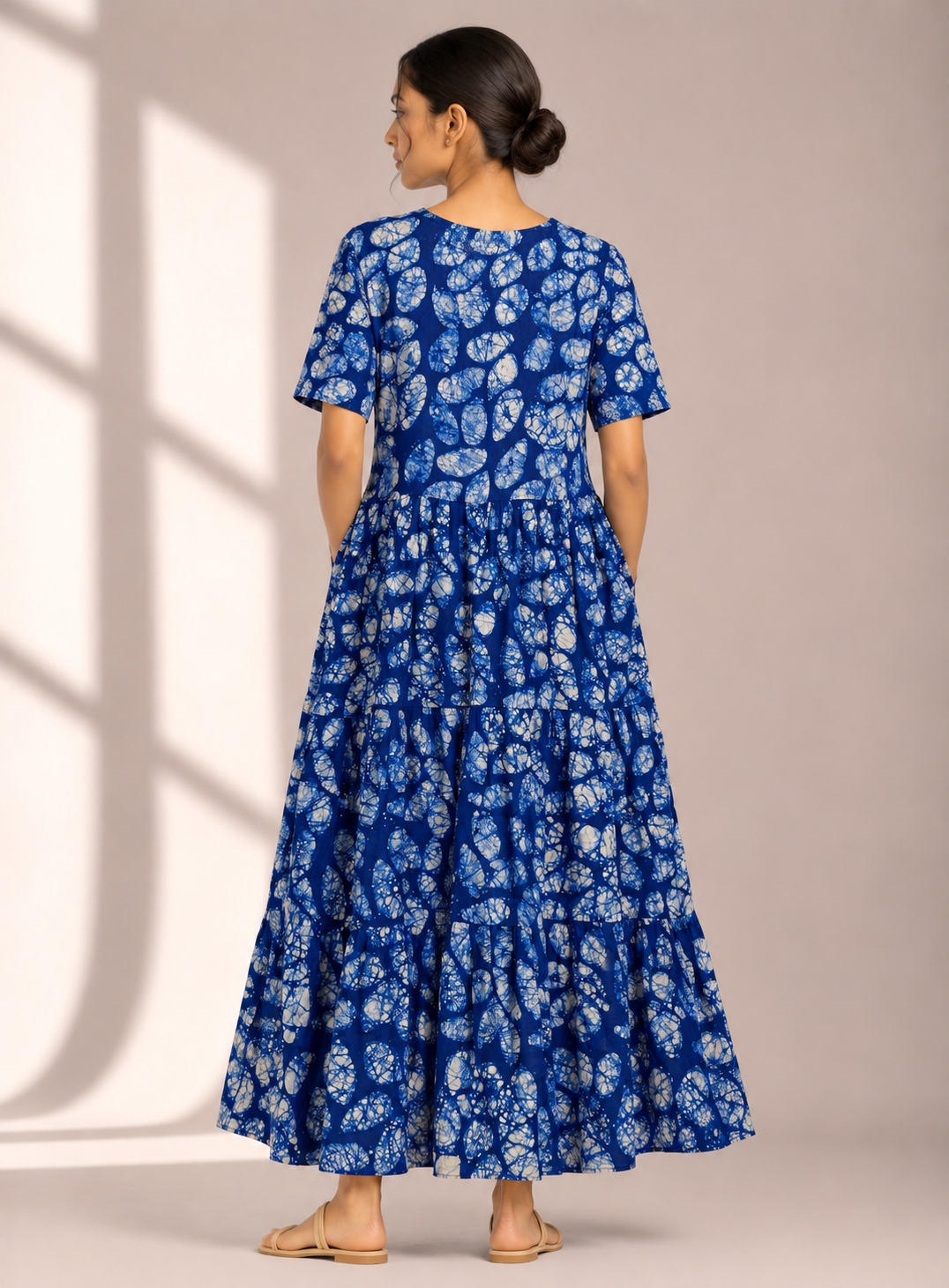Azure Bloom Hand Baatik Tiered Dress