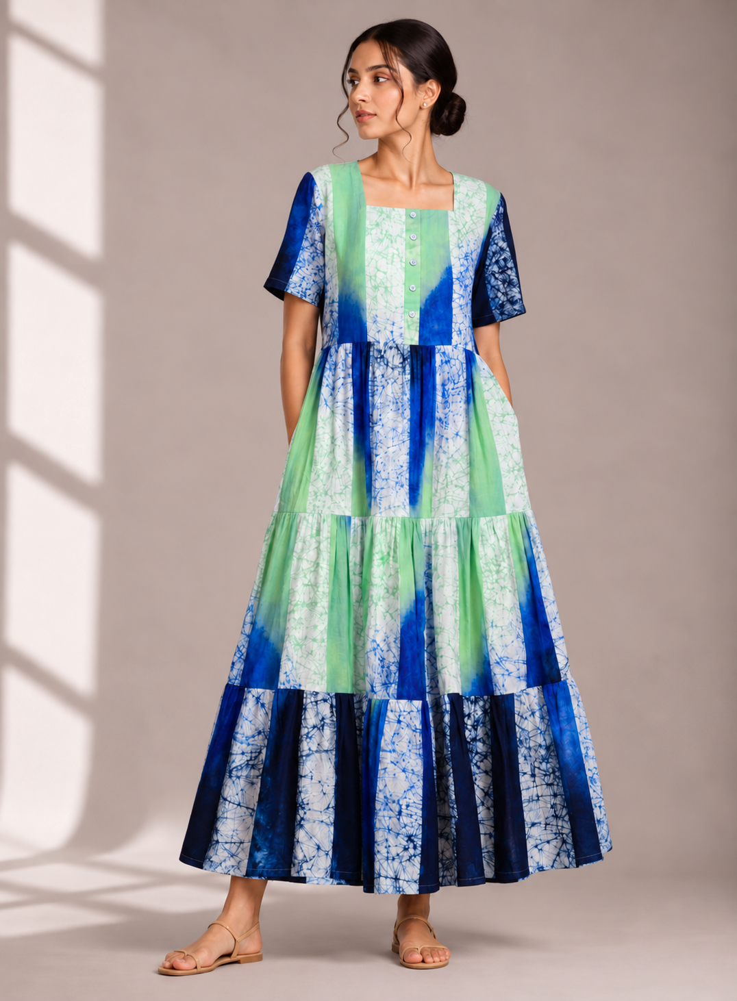 Verdant Hand-Dyed Baatik Tiered Dress