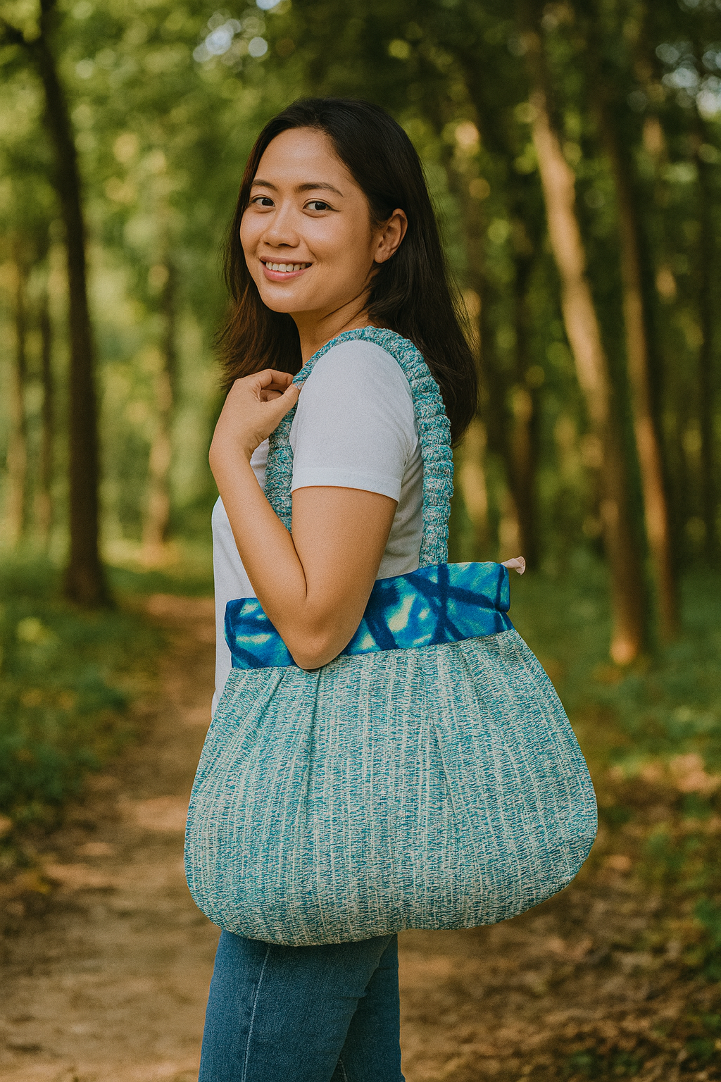 Ocean Breeze Handloom Shoulder Tote Bag
