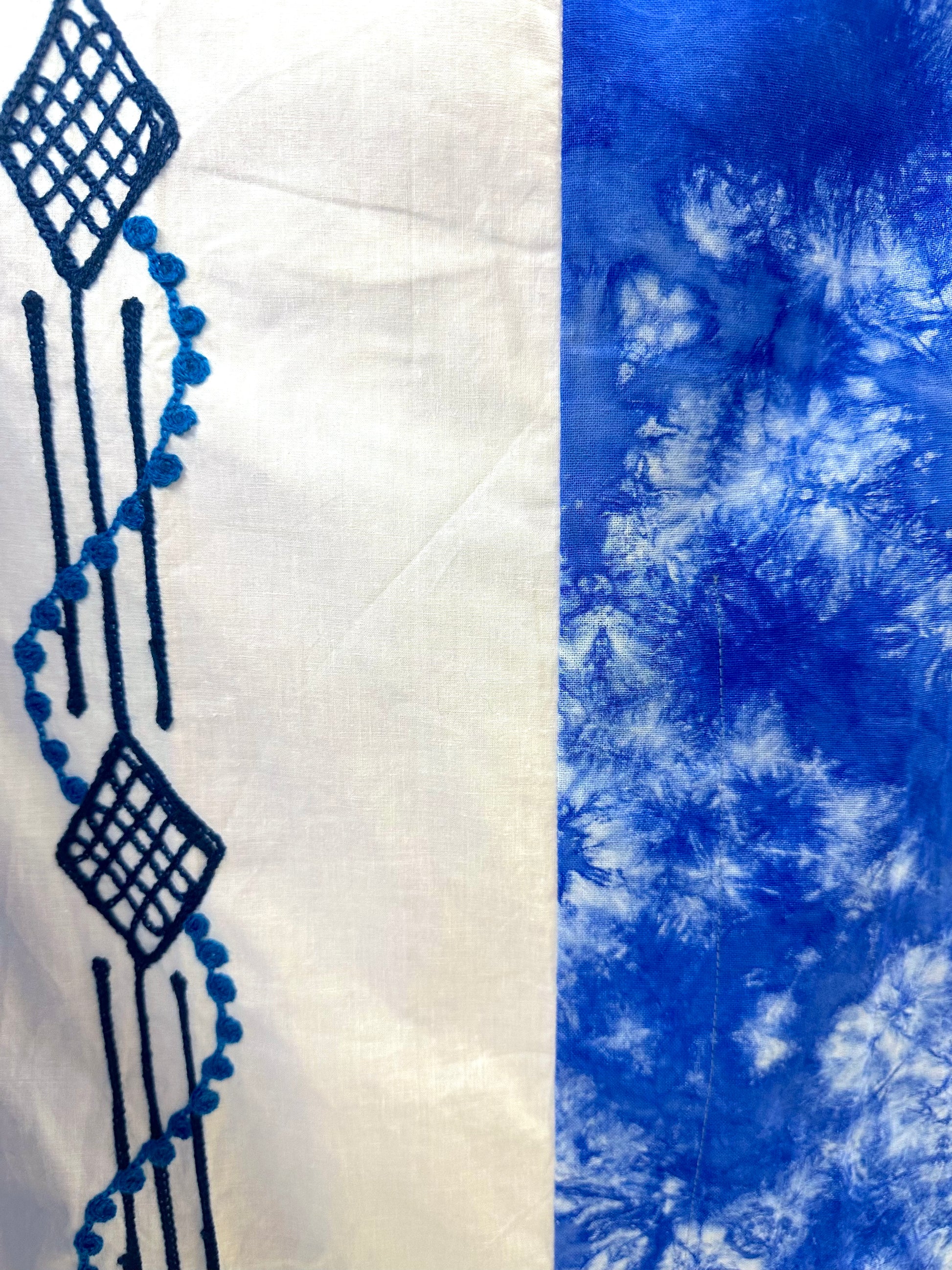 Indigo Garden Hand Tie-Dye & Embroidered Cotton Kaftan Shirt