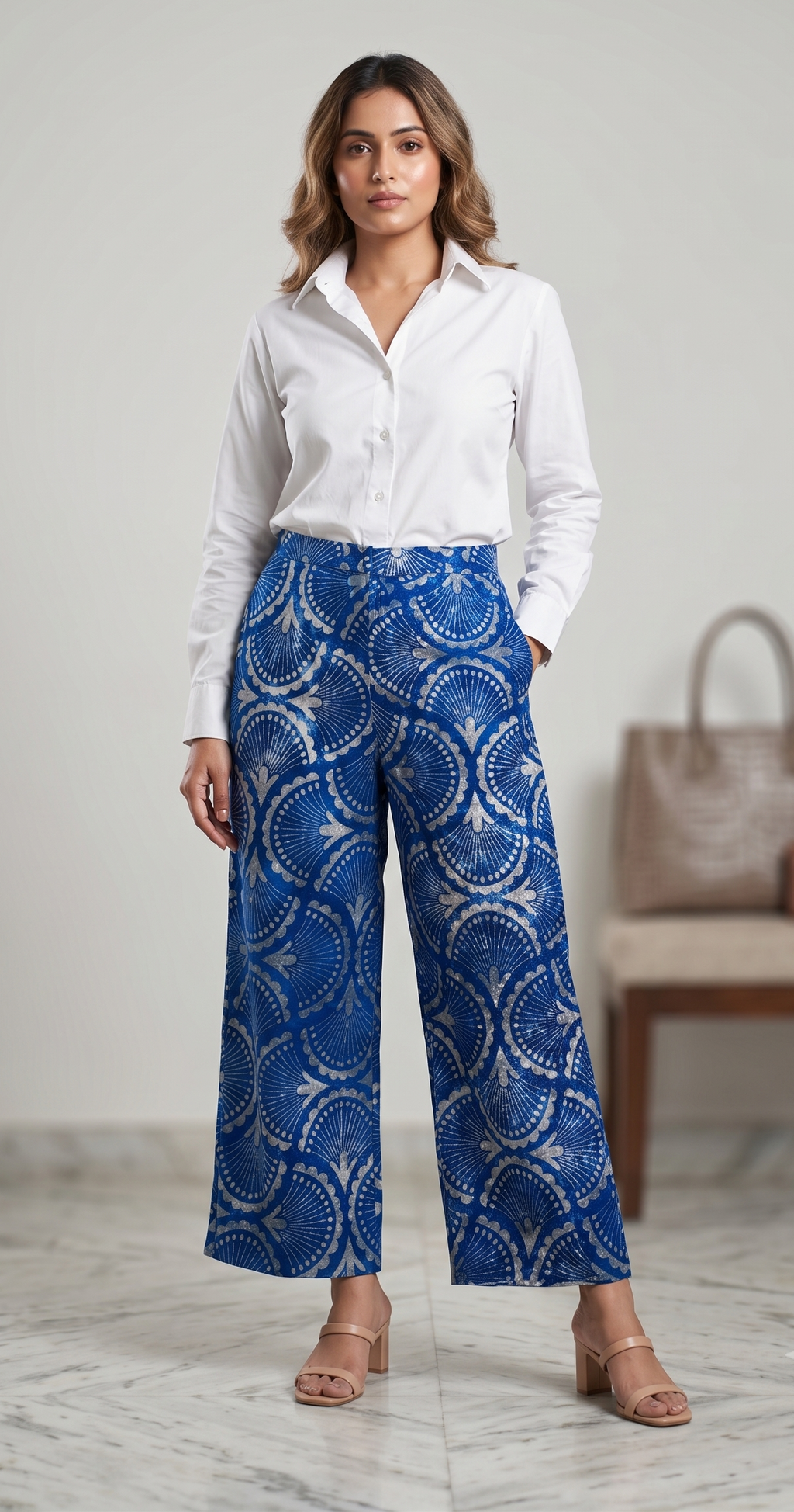 Royal Fanfare Hand Tie-Dye & Overprint Cotton Wide-Leg Pants