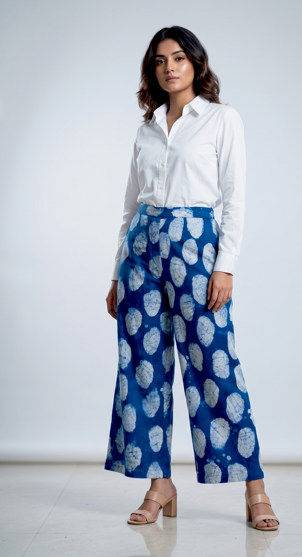 Indigo Pebble Hand Batik Cotton Wide-Leg Pants