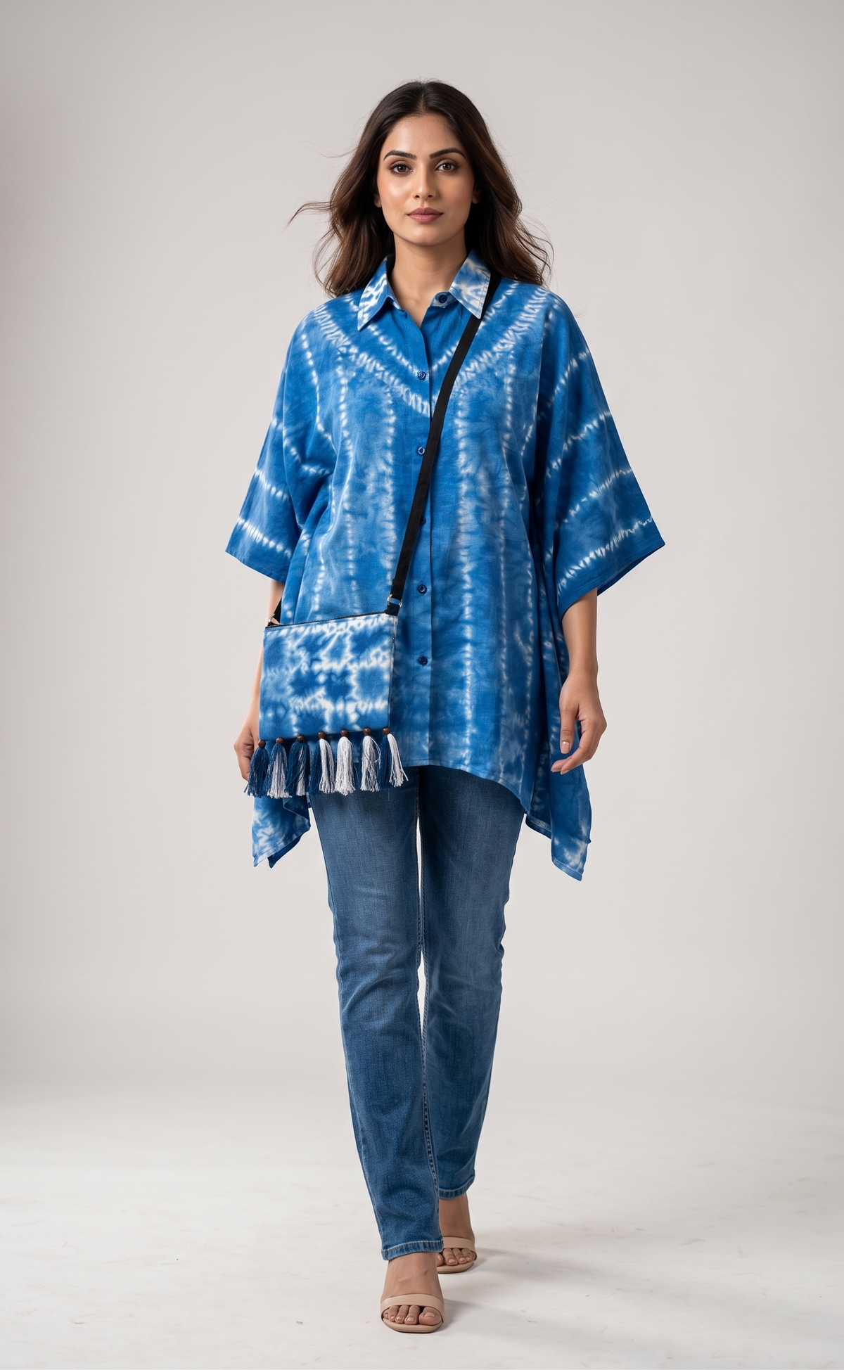 Ocean Mist Hand Needle Tie-Dye Cotton Kaftan Shirt