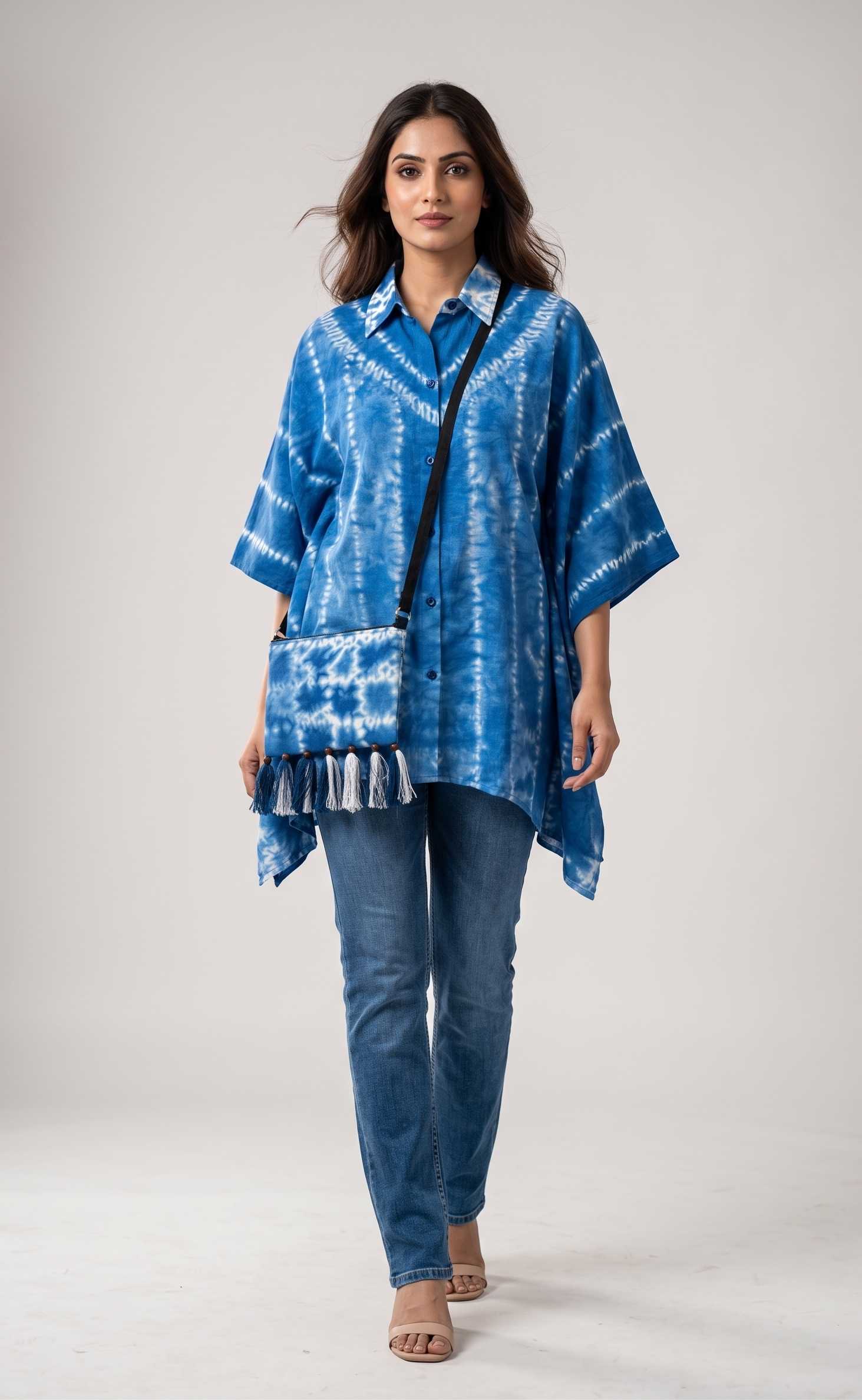 Ocean Mist Hand Needle Tie-Dye Cotton Kaftan Shirt