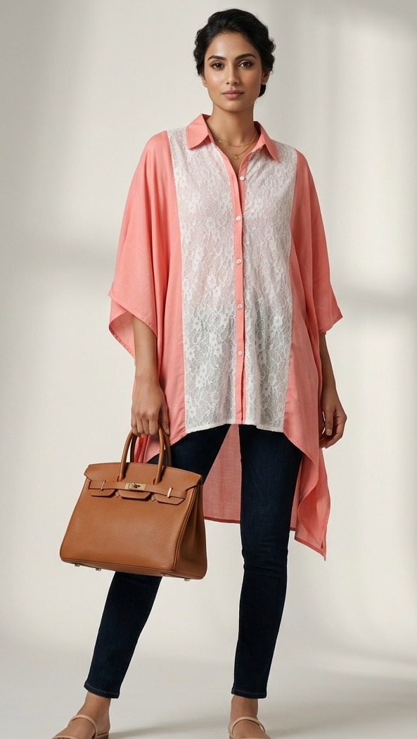Pretty Pink Modal Lace-Detail Kaftan Shirt